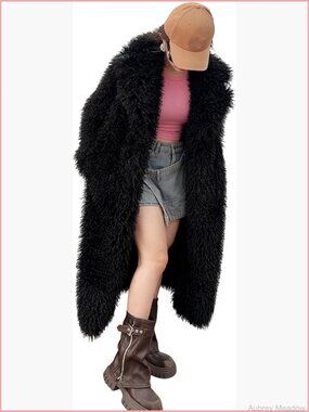 Faux Fur Overcoat Long Shaggy Lapel Cardigan Jacket Fluffy Warm Winter Coat